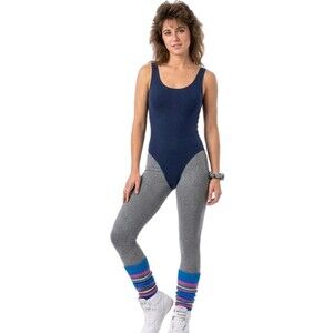 Body Wrappers VTG 80s Low Cut Aerobics Cotton Tank Leotard CoolMax Liner Size S